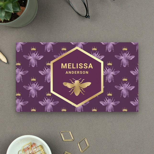 Royal Purple and Gold Queen Bee Beekeeper Business Card (Creator Uploaded)
