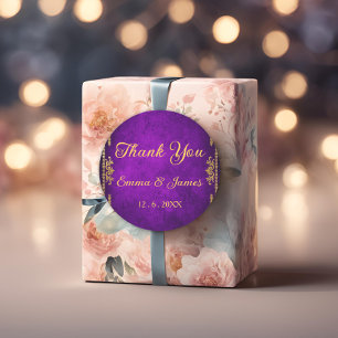 Royal Purple and Gold Thank You Wedding Favour  Classic Round Sticker