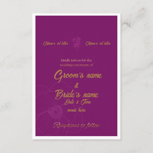 : Royal Purple and Gold Wedding Invitation  (Front)