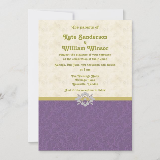 royal purple and gold wedding invitation card (Front)
