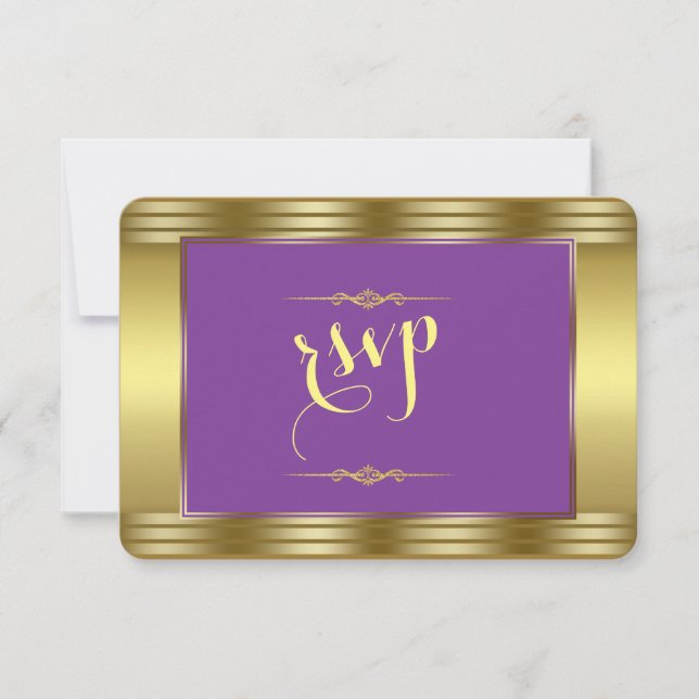 Royal Purple and Gold Wedding Wedding RSVP (Front)