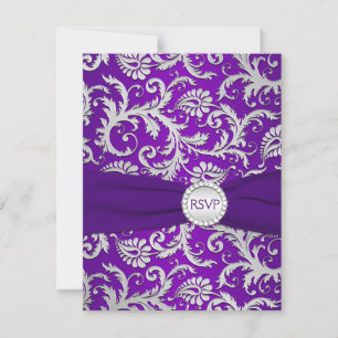Royal Purple and Silver Damask RSVP Card