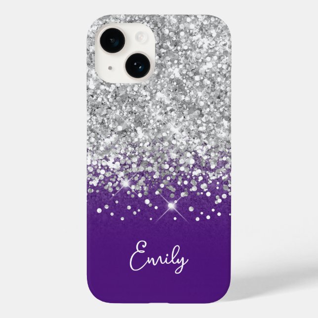 Royal Purple and Silver Glitter Glam Case-Mate iPhone Case (Back)