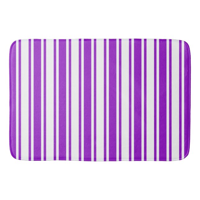 Royal purple and white candy stripes bath mat (Front)