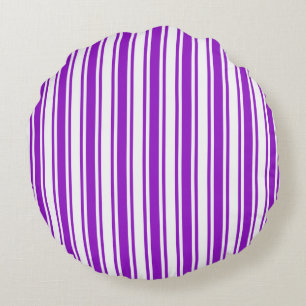 Royal purple and white candy stripes round cushion