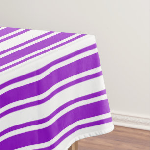 Royal purple and white candy stripes tablecloth