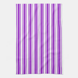 Royal purple and white candy stripes tea towel