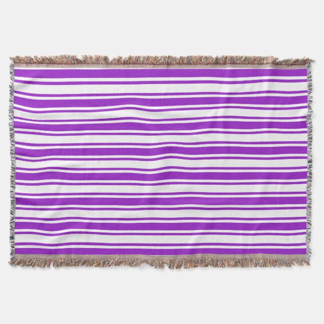 Royal purple and white candy stripes throw blanket (Front)