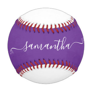 Royal Purple and White Cute Bow Signature Name Baseball