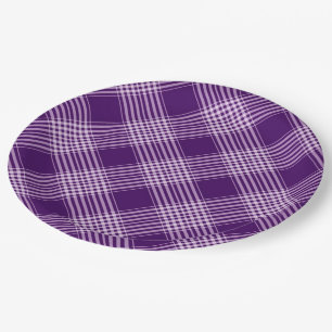 Royal Purple And White Plaid Paper Plate