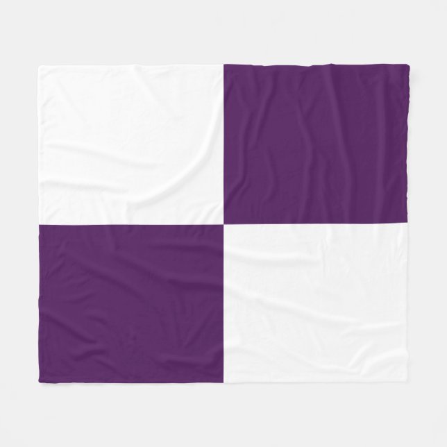 Royal Purple and White Rectangles Fleece Blanket (Front (Horizontal))