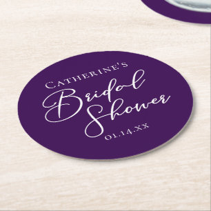 Royal Purple Bridal Shower Personalised Round Paper Coaster