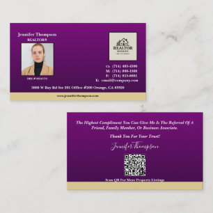 Royal Purple Business Card with Gold Accent
