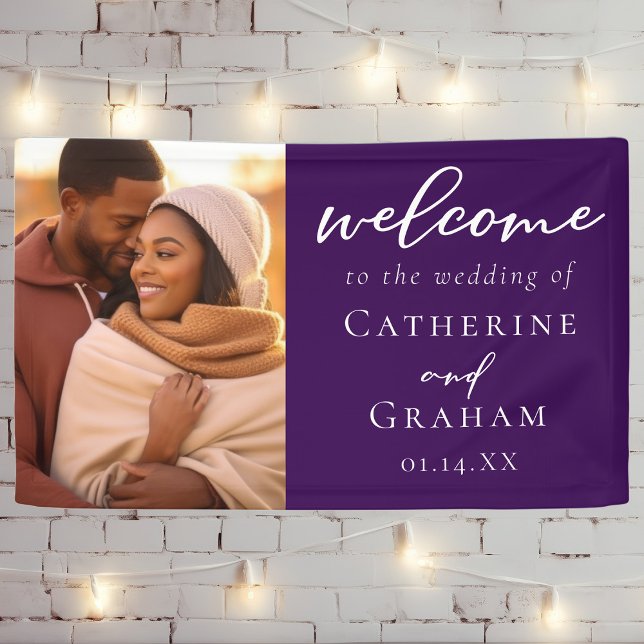 Royal Purple Couple Photo Elegant Wedding Banner (Creator Uploaded)