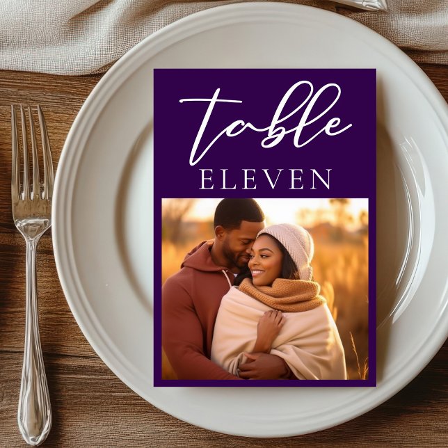 Royal Purple Couple Photo Evening Wedding Table Number (Creator Uploaded)