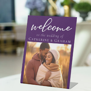 Royal Purple Couple Photo Wedding Welcome Pedestal Sign