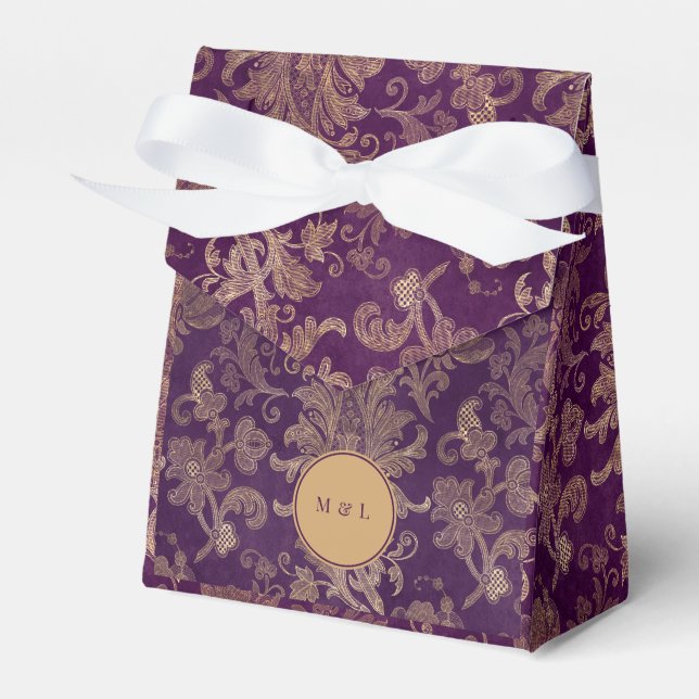 Royal Purple Damask Monogram Wedding Favour Box (Front Side)