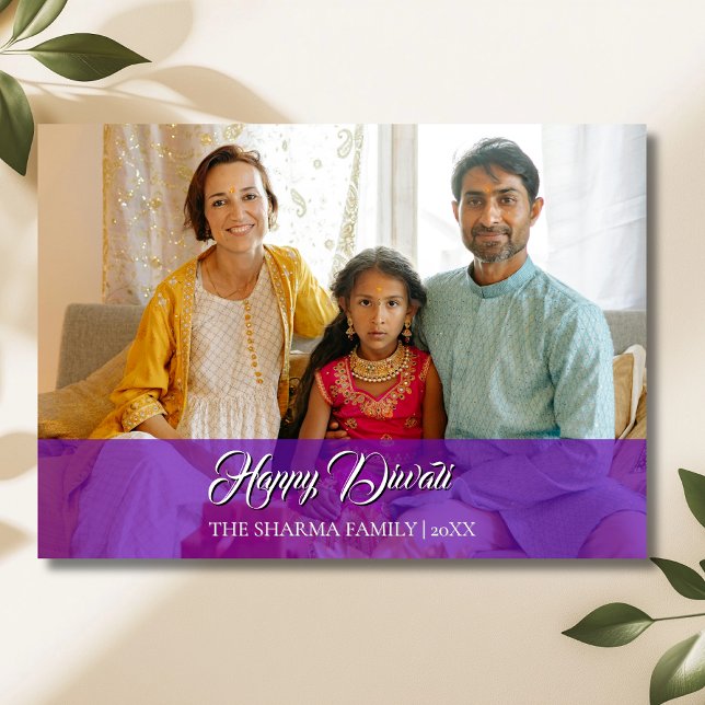 Royal Purple Elegant Photo Happy Diwali Holiday Card (Creator Uploaded)