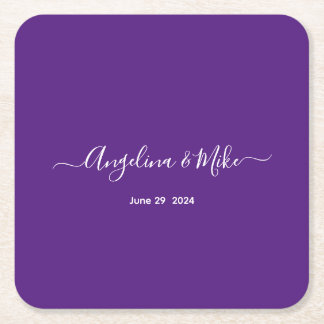 Royal purple - elegant script personalised square paper coaster
