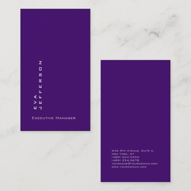 Royal purple elegant unique modern plain business card (Front/Back)