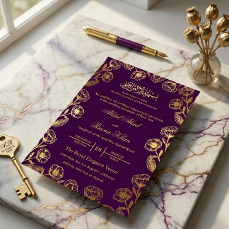 Royal Purple Floral Gold Foil Islamic Muslim Nikah