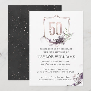 Royal Purple   Floral Ornate Foil Frame Birthday Invitation