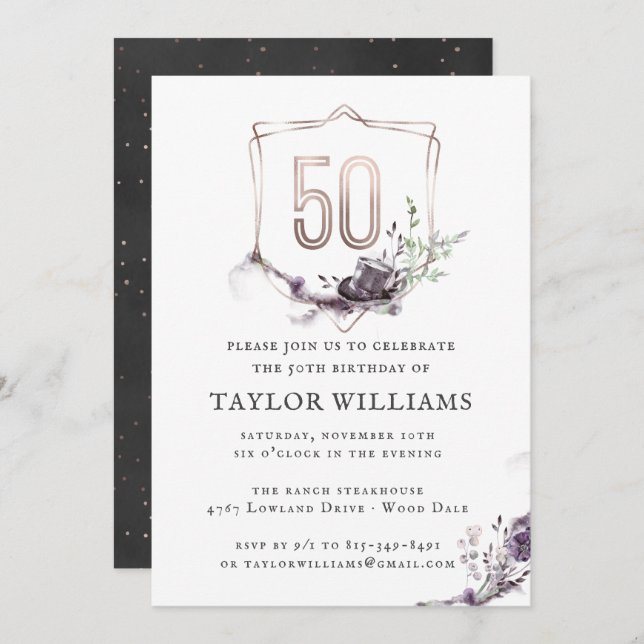 Royal Purple | Floral Ornate Foil Frame Birthday Invitation (Front/Back)