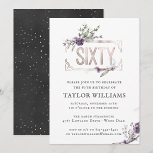 Royal Purple   Floral Ornate Foil Frame Birthday Invitation