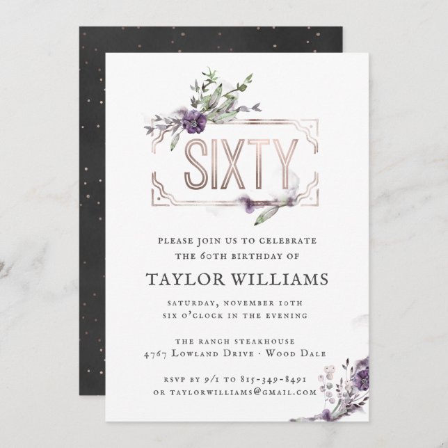 Royal Purple | Floral Ornate Foil Frame Birthday Invitation (Front/Back)