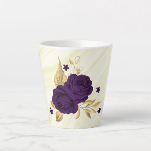 royal purple flowers gold leaves marble latte mug