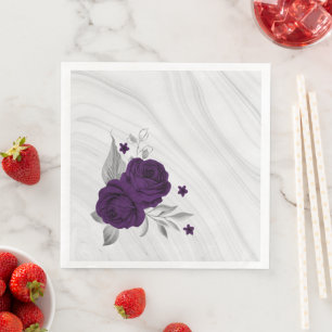 royal purple flowers silver leaves marble napkin