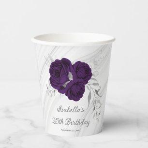 royal purple flowers silver leaves marble paper cups