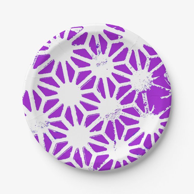 Royal purple geometric pattern paper plate (Front)