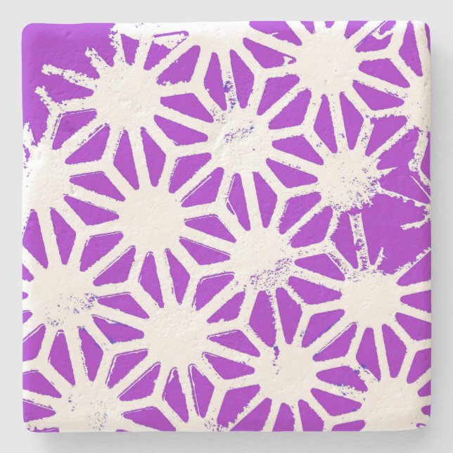 Royal purple geometric pattern stone coaster (Front)