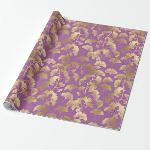 Royal Purple Ginkgo Leaf Luxury Gold Pattern Wrapping Paper