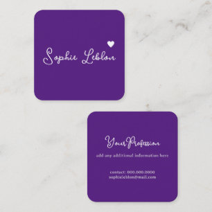 Royal-Purple Girly Calligraphy Romantic  Square Business Card