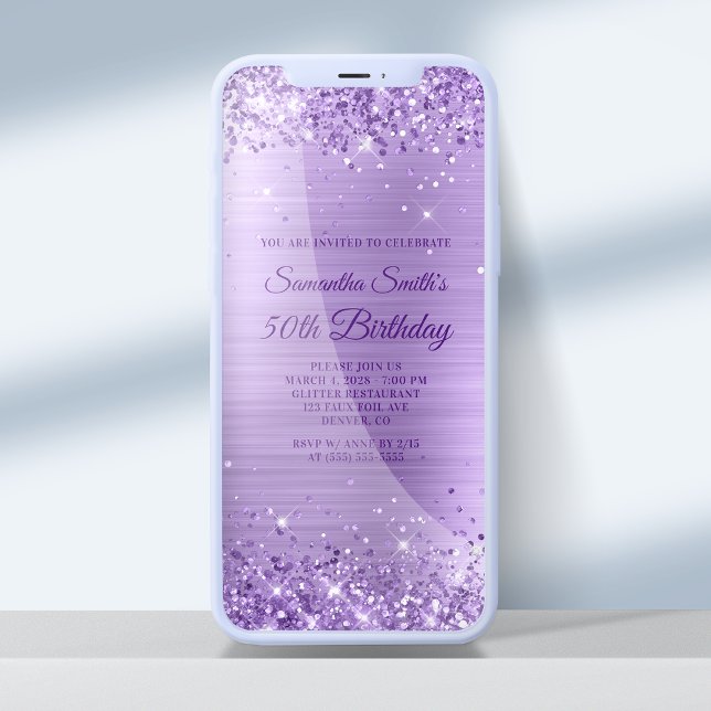 Royal Purple Glitter Amethyst Foil 50th Birthday Invitation (Creator Uploaded)