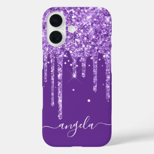 Royal Purple Glitter Drips Glam Signature iPhone 16 Case