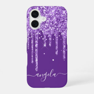Royal Purple Glitter Drips Glam Signature iPhone 16 Case
