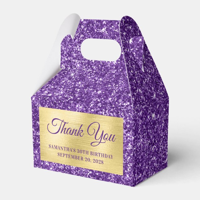 Royal Purple Glitter Gold 30th Birthday Thank You Favour Box (Front Side)