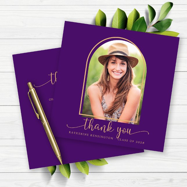 Royal Purple Gold Arch Photo Graduation Thank You (Royal Purple Gold Arch Photo Graduation Thank You Card)