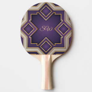 Royal Purple Gold Art Deco Personalised Geometric Ping Pong Paddle