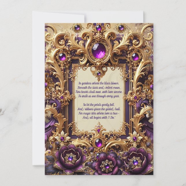 Royal Purple & Gold Baroque Wedding Card (Front)