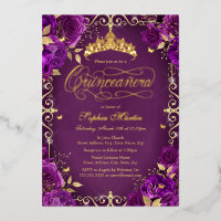 Royal Purple Gold Butterfly Rose Quinceanera