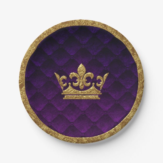 Royal Purple & Gold Crown Elegant Royal Storybook Paper Plate (Front)