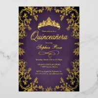 Royal Purple Gold Crown Floral Quinceanera 