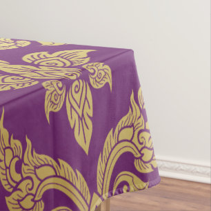 Royal Purple Gold Damask Pattern Fleur Monogram Tablecloth