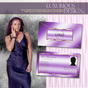 Royal Purple Gold Decor with Logo and Photo Modern Business Card