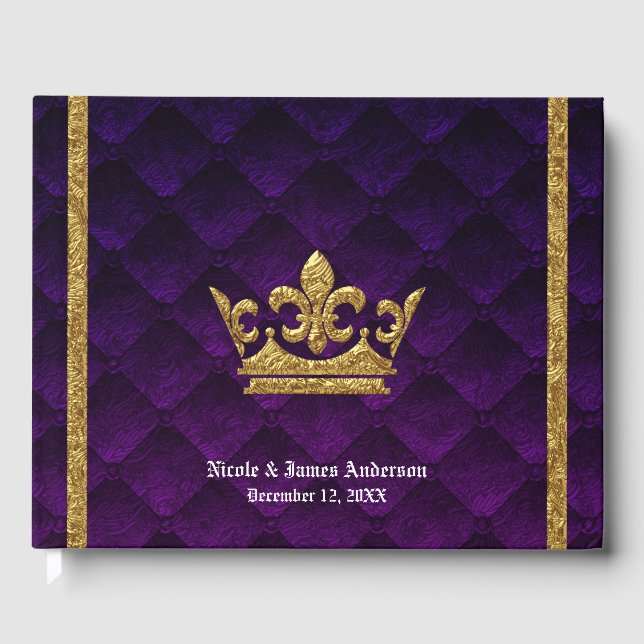 Royal Purple & Gold Elegant Glamour Wedding Guest Book (Front)