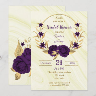 royal purple gold floral bridal shower invitation